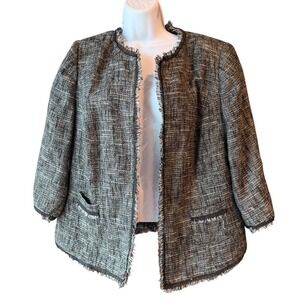 LANE BRYANT Tweed Metallic Thread 3/4 Sleeve Open Front‎ Blazer Jacket Size 14